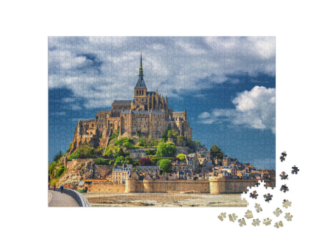 puzzle 1000 dílků „Přílivový ostrov Le Mont Saint-Michel, Normandie, severní Francie“