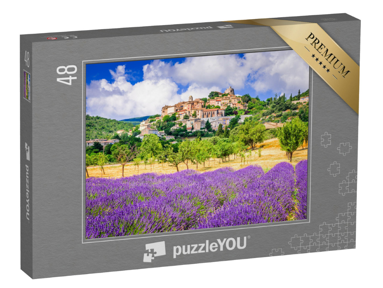 puzzle 48 dílků „Simiane-la-Rotonde, chatová osada, Provence, Francie“