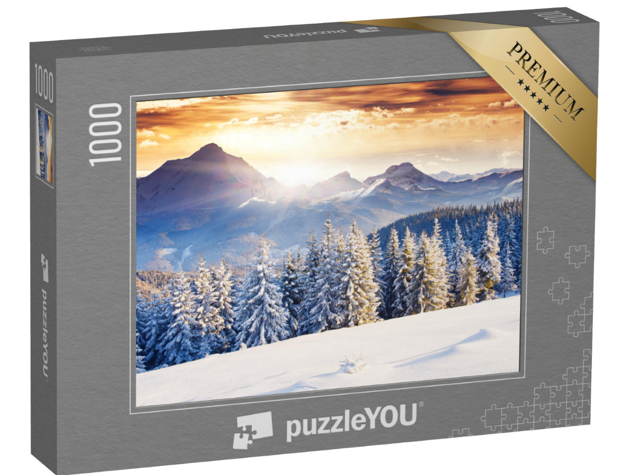 puzzle 1000 dílků „Fantastická večerní zimní krajina s dramatickou oblohou“