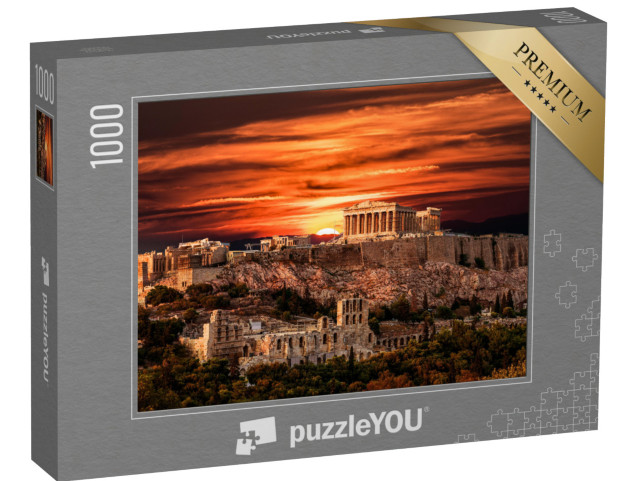 puzzle 1000 dílků „Chrám Parthenon na aténské Akropoli při dramatickém západu slunce, Řecko“
