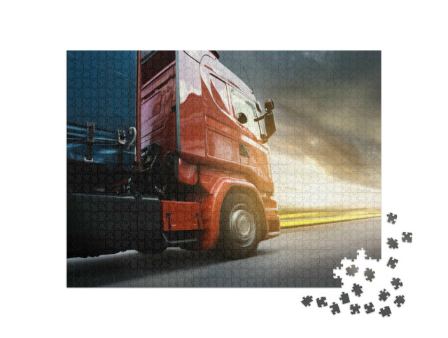 puzzle 1000 dílků „Červený kamion na dálnici“