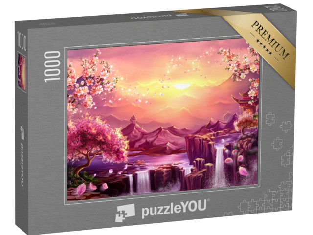 puzzle 1000 dílků „Květ japonské třešně v soumraku hor“