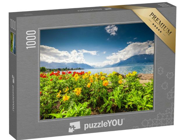 puzzle 1000 dílků „Ženevské jezero a vinice v oblasti Lavaux, Švýcarsko“