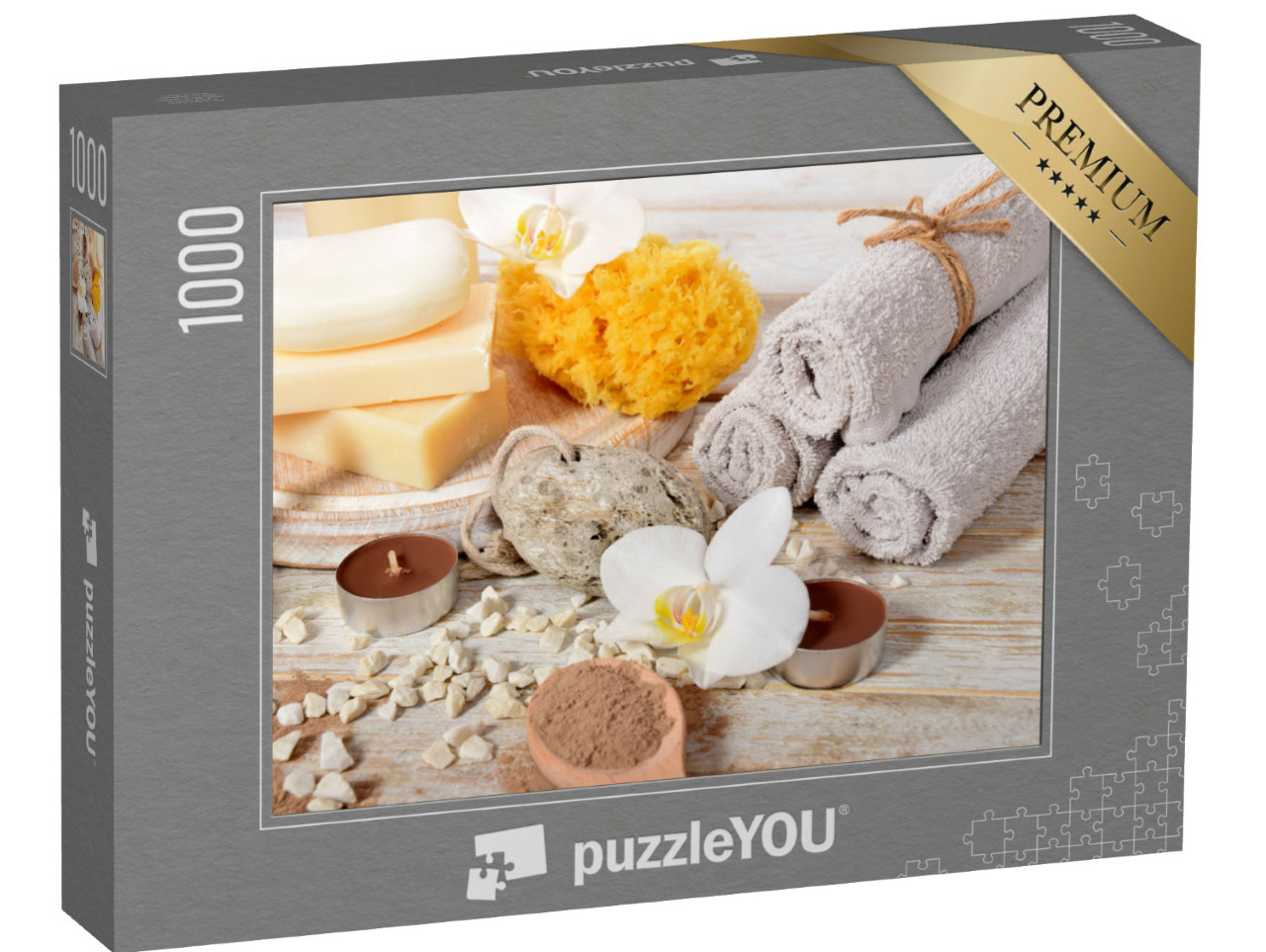 puzzle 1000 dílků „Domácí lázně s pemzou, ručníky, přírodním mýdlem“
