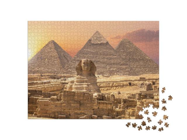 puzzle 1000 dílků „Divy světa z Egypta: Pyramidy se Sfingou, Gíza“