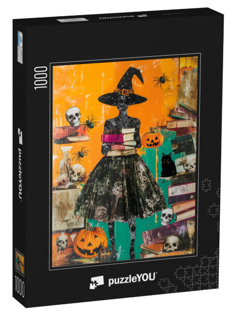 puzzle 1000 dílků „Čarodějnice mezi knihami a lebkami“