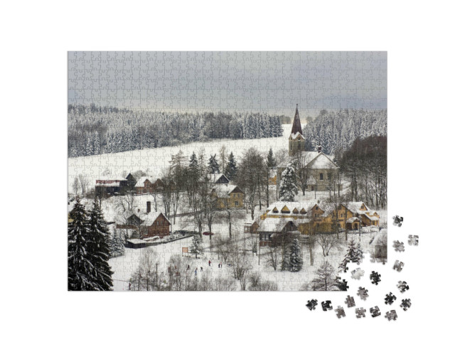 puzzle 1000 dílků „Zimní krajina Bublava, Krušné hory, Česká republika“