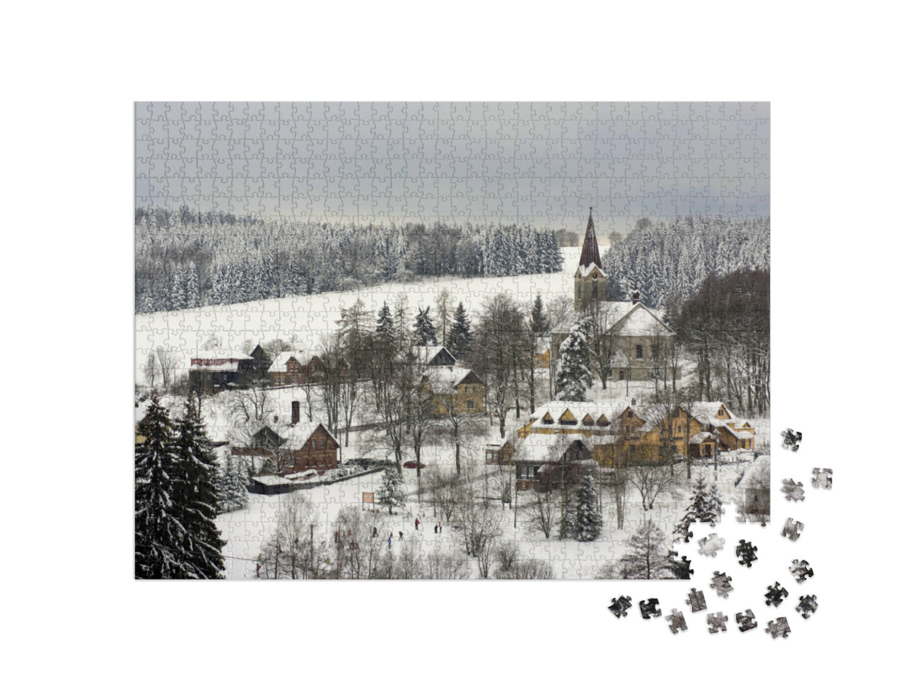 puzzle 1000 dílků „Zimní krajina Bublava, Krušné hory, Česká republika“