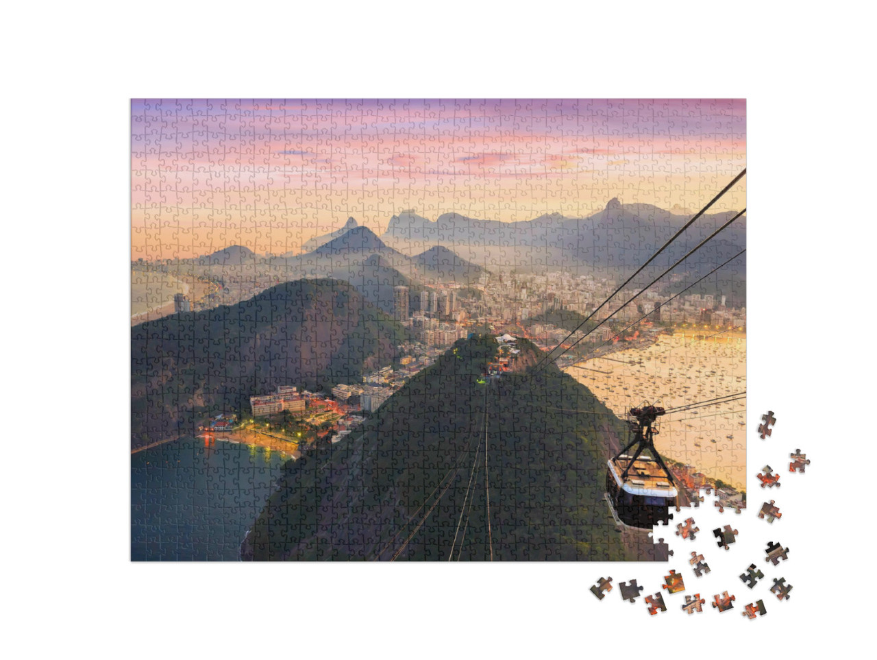 puzzle 1000 dílků „Noční pohled na Copacabanu s horou Sugar Loaf, Brazílie“