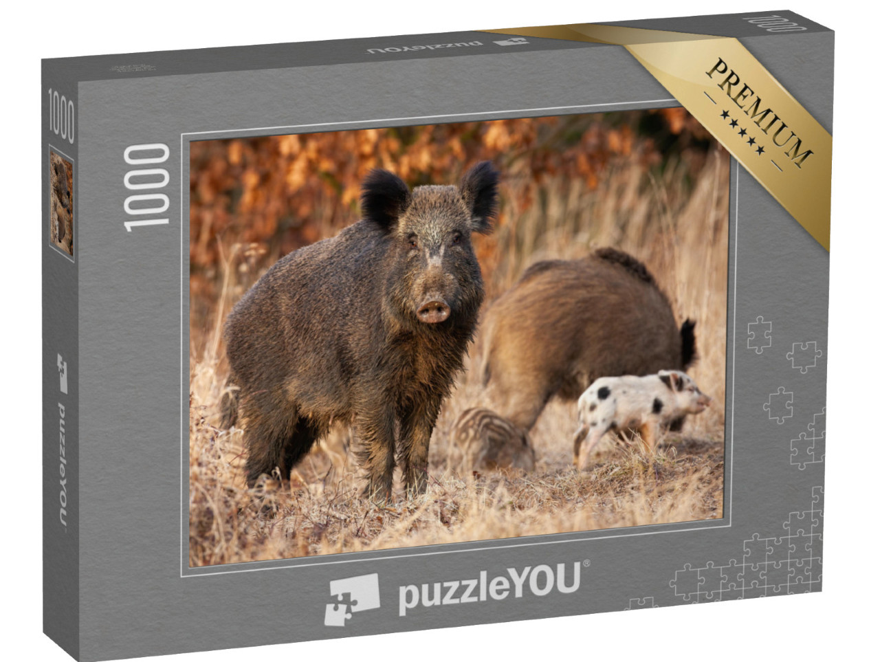 puzzle 1000 dílků „Divoké prase chránící svá mláďata“