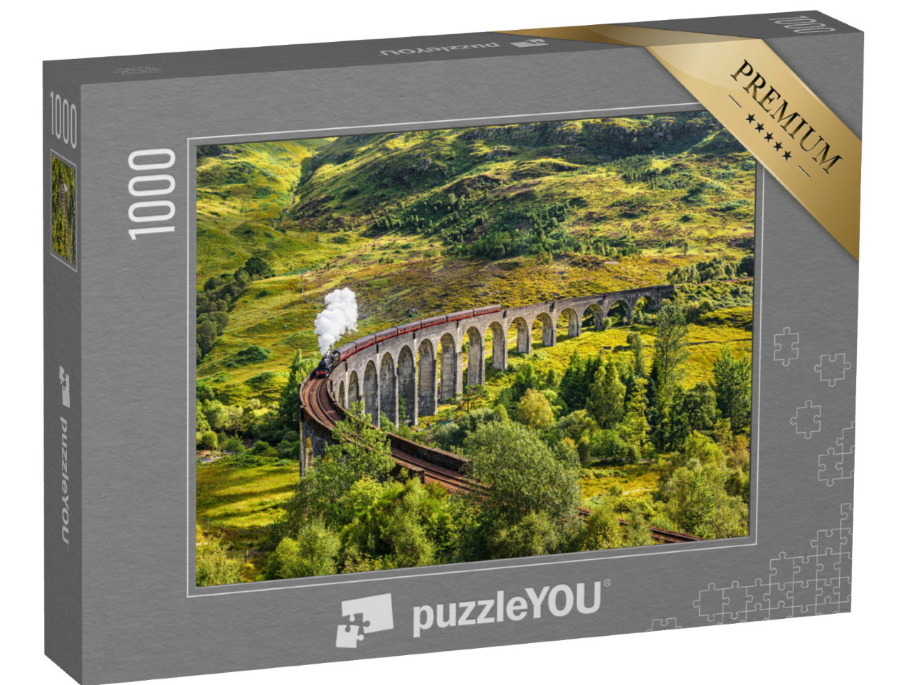 puzzle 1000 dílků „Železniční viadukt Glenfinnan ve Skotsku s parním vlakem, Skotsko“