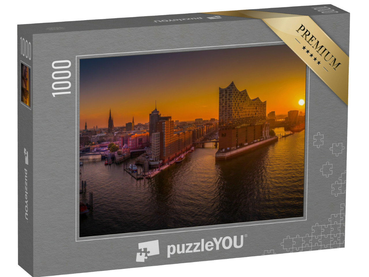 puzzle 1000 dílků „Východ slunce v Hamburku nad přístavem“
