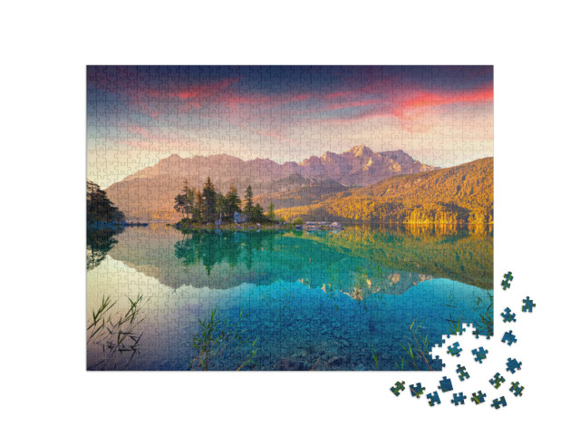 puzzle 1000 dílků „Východ slunce u Eibsee, německé Alpy“