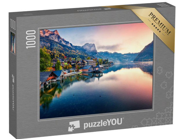 puzzle 1000 dílků „Krásný východ slunce u jezera Grundlsee, okres Liezen, Rakousko“