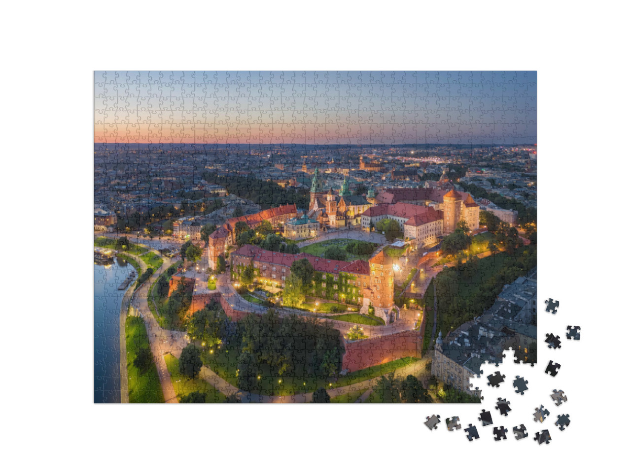 puzzle 1000 dílků „Královský hrad Wawel při západu slunce, Krakov, Polsko“