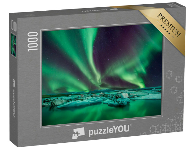 puzzle 1000 dílků „Nádherná noc s polární září nad ledovcovou lagunou, Island“