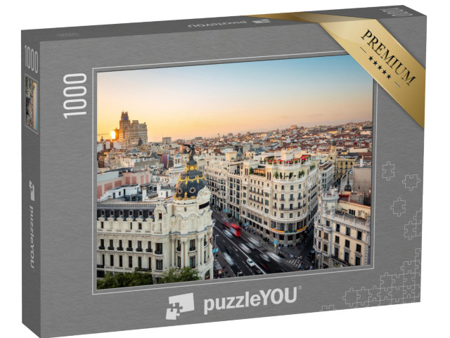 puzzle 1000 dílků „Západ slunce nad Gran Via, Madrid, Španělsko“