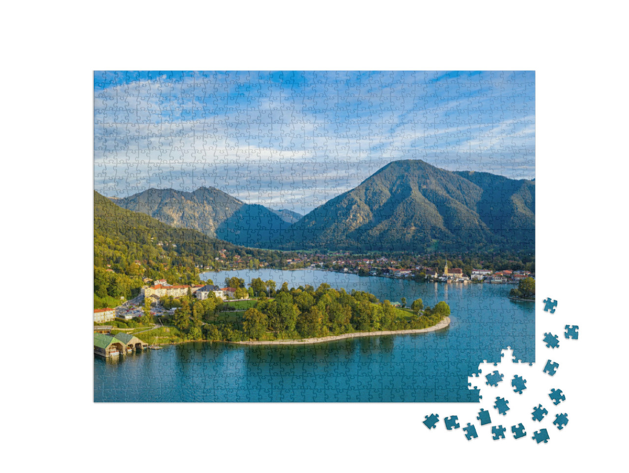 puzzle 1000 dílků „Jezero Tegernsee v Bavorských Alpách“