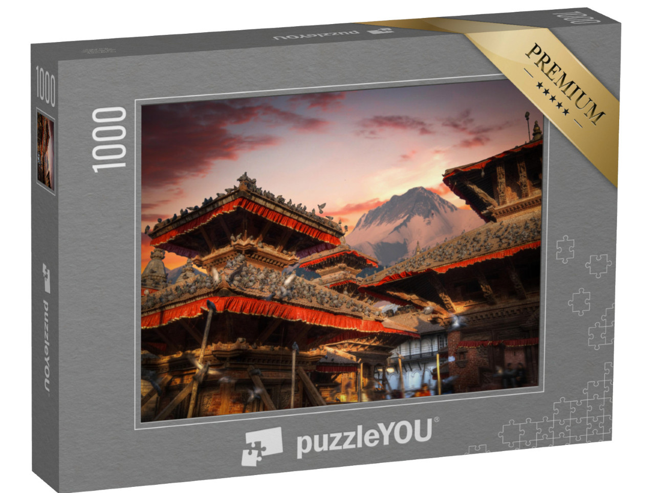 puzzle 1000 dílků „Okouzlující večer v chrámu na náměstí Durbar v Bhaktapuru, Káthmándú, Nepál“