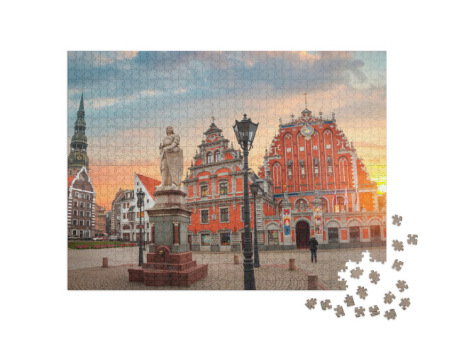 puzzle 1000 dílků „Staré domy podél ulice v Rize, Lotyšsko“