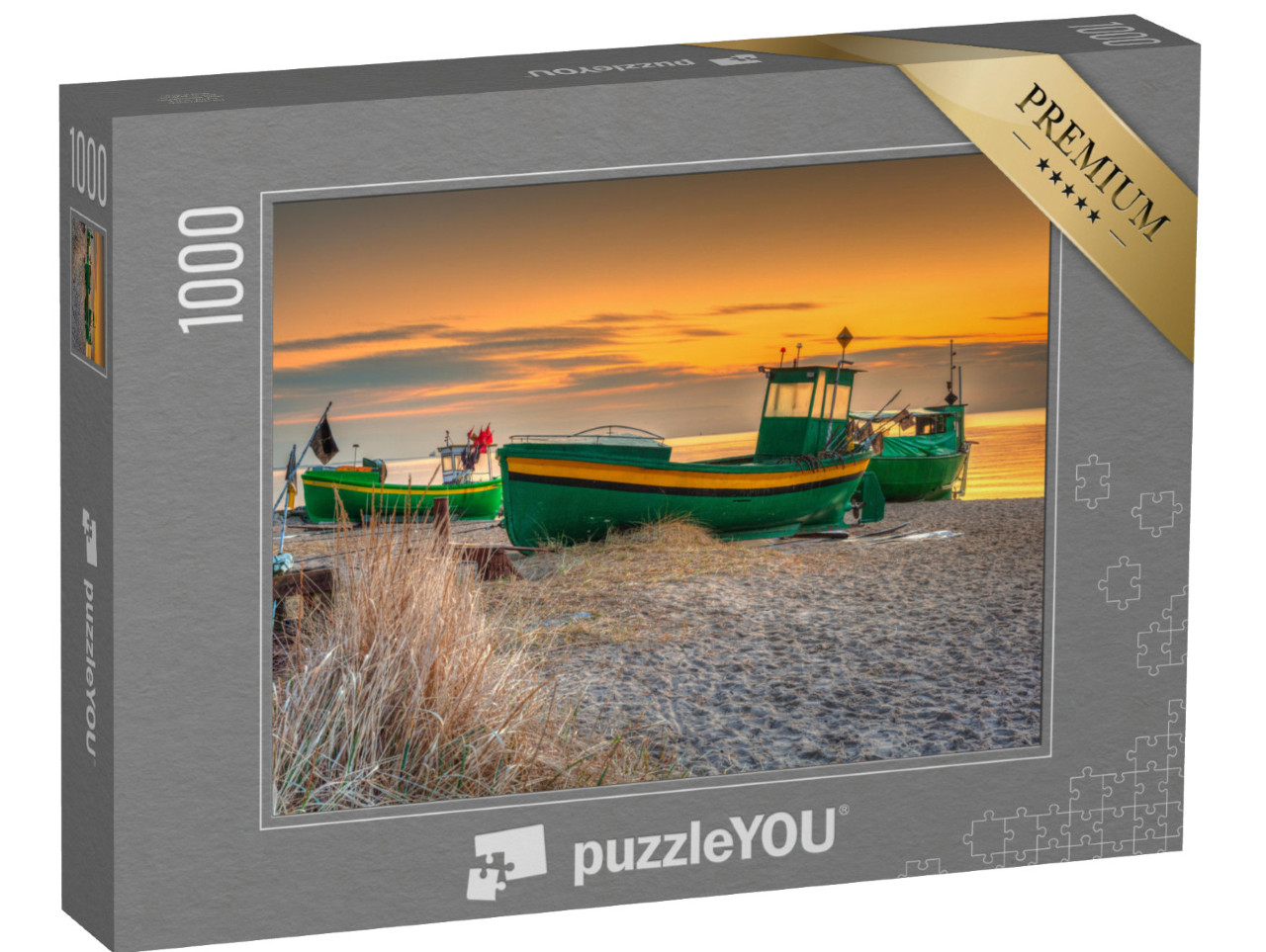 puzzle 1000 dílků „Rybářské lodě na pláži Baltského moře při východu slunce, Gdyně Orlowo, Polsko“