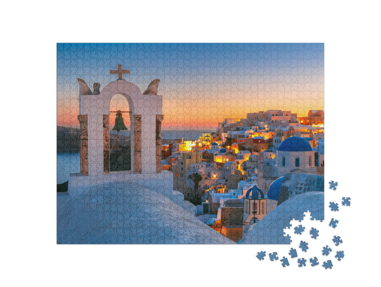 puzzle 1000 dílků „Oia při zlatém západu slunce, ostrov Santorini, Řecko“