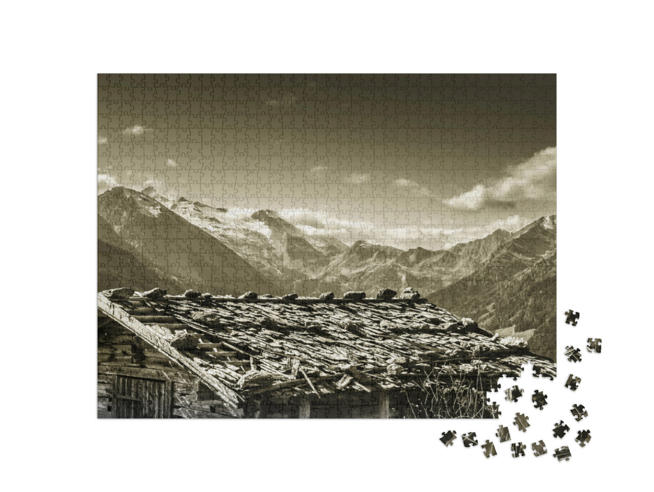 puzzle 1000 dílků „Alpská chata na ledovci v Zillertalu“
