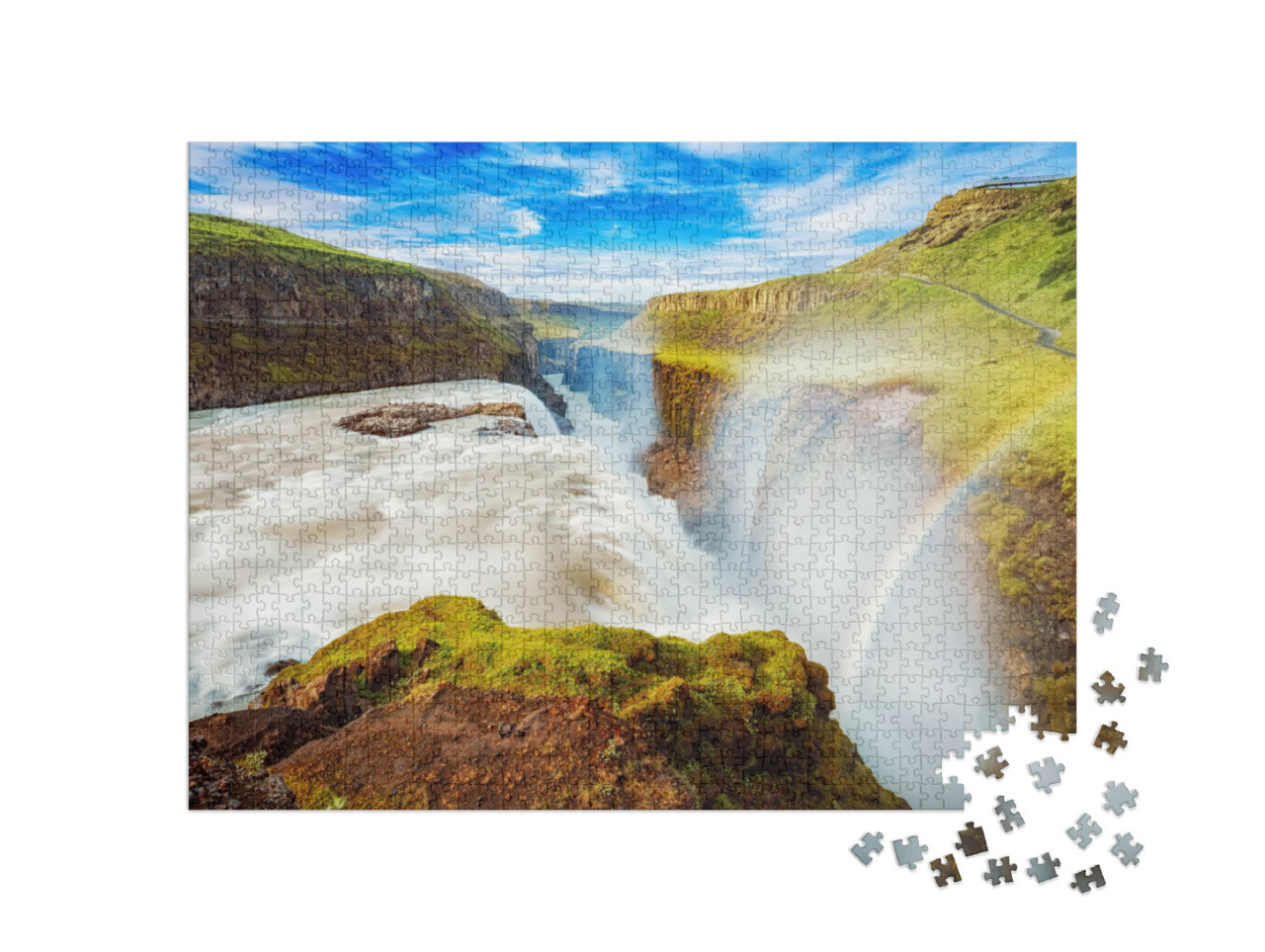 puzzle 1000 dílků „Vodopád Gullfoss s duhou na Islandu, Evropa“