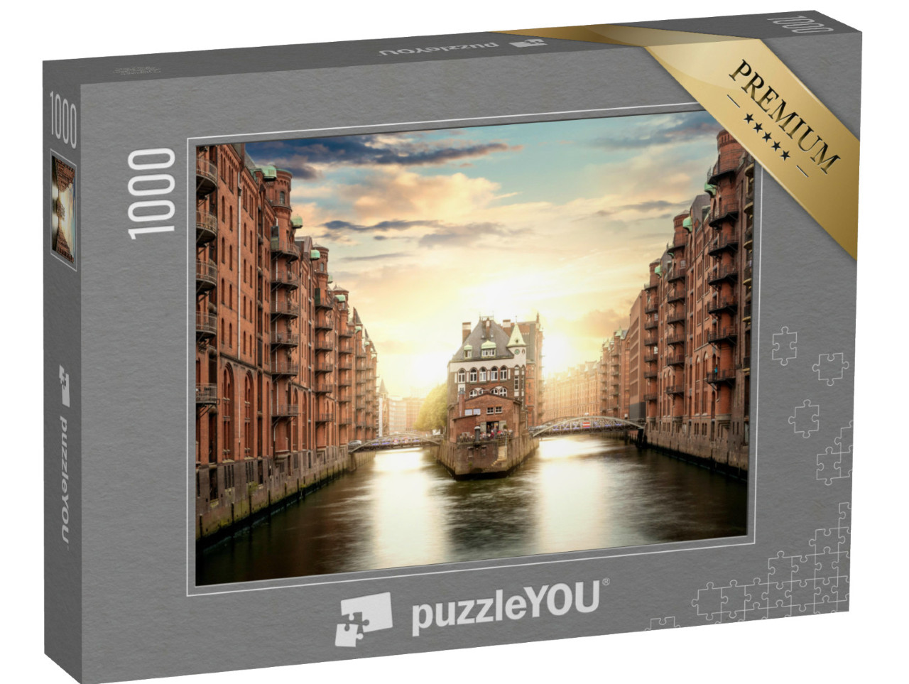 puzzle 1000 dílků „Speicherstadt v Hamburku při východu slunce“