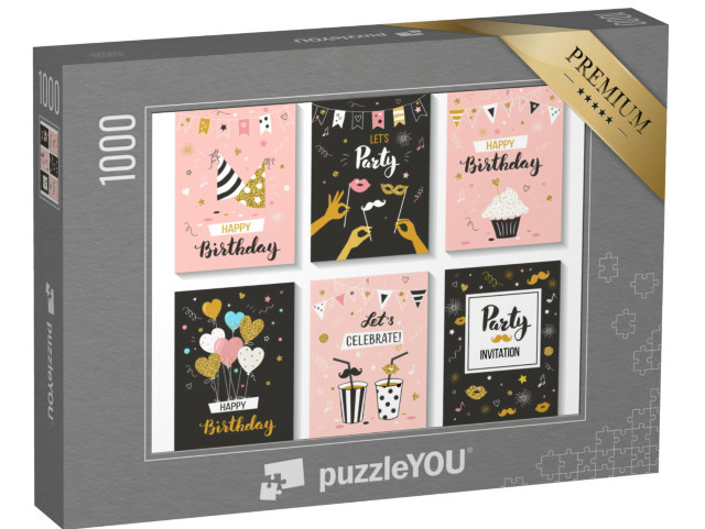 puzzle 1000 dílků „Blahopřání k narozeninám a sbírka pozvánek na oslav...“