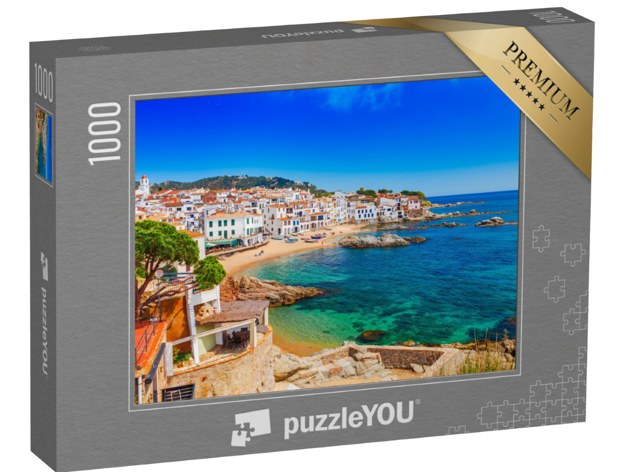 puzzle 1000 dílků „Malebná rybářská vesnice na pobřeží Costa Brava, Katalánsko, Španělsko“