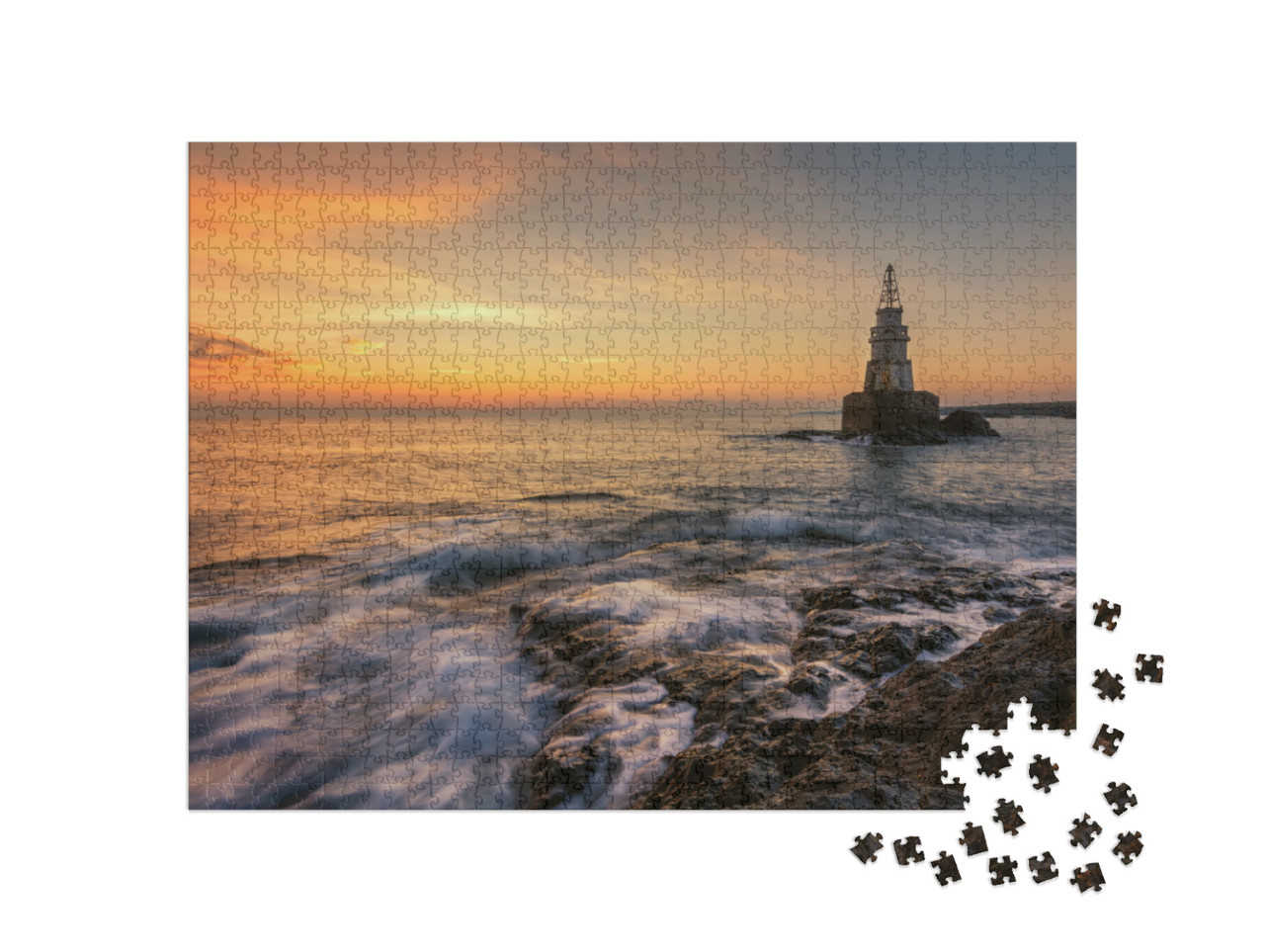 puzzle 1000 dílků „Východ slunce u majáku v Ahtopolu, Bulharsko“