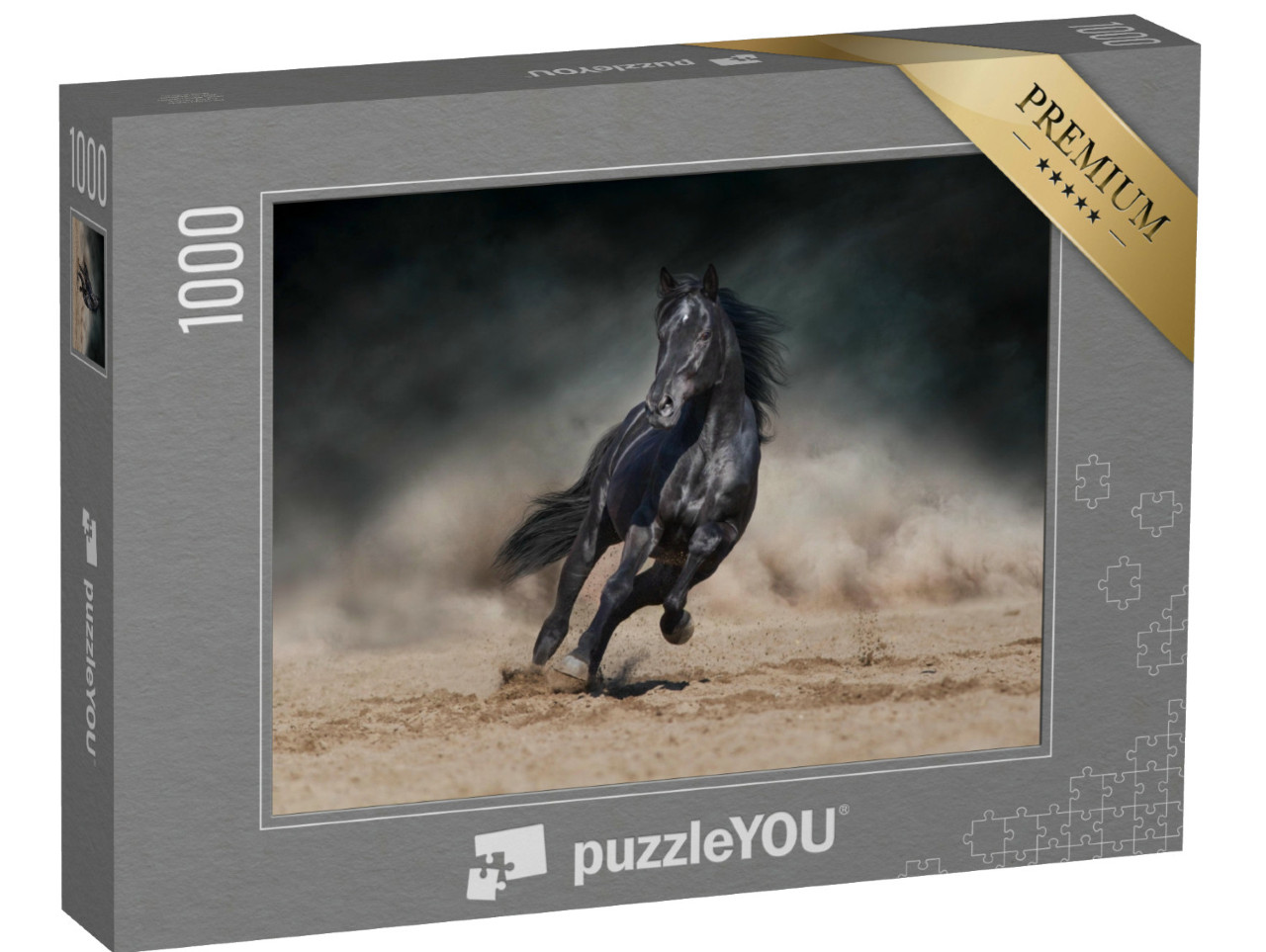 puzzle 1000 dílků „Černý hřebec cválá v pouštním prachu“