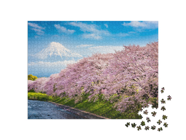 puzzle 1000 dílků „Hora Fudži, v popředí Sakura, japonský třešňový květ“