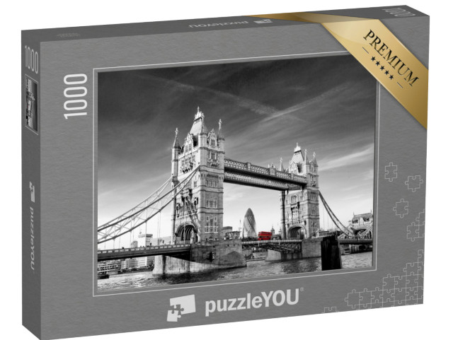 puzzle 1000 dílků „Tower Bridge v Londýně s okurkou a autobusem Routmaster“