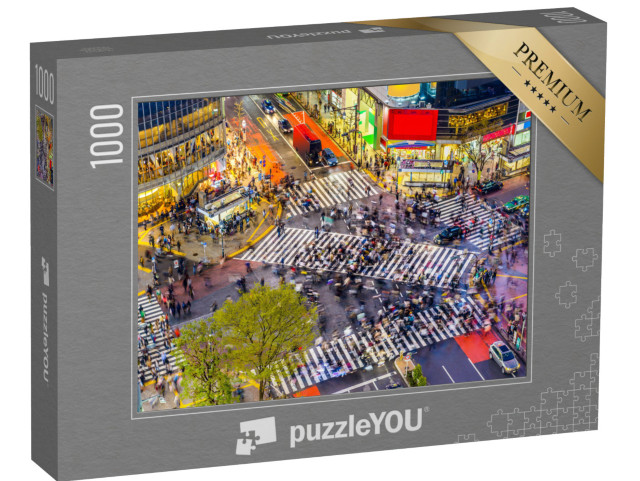 puzzle 1000 dílků „Pohled na křižovatku Shibuya, jeden z nejrušnějších přechodů pro chodce na světě, Tokio, Japonsko“