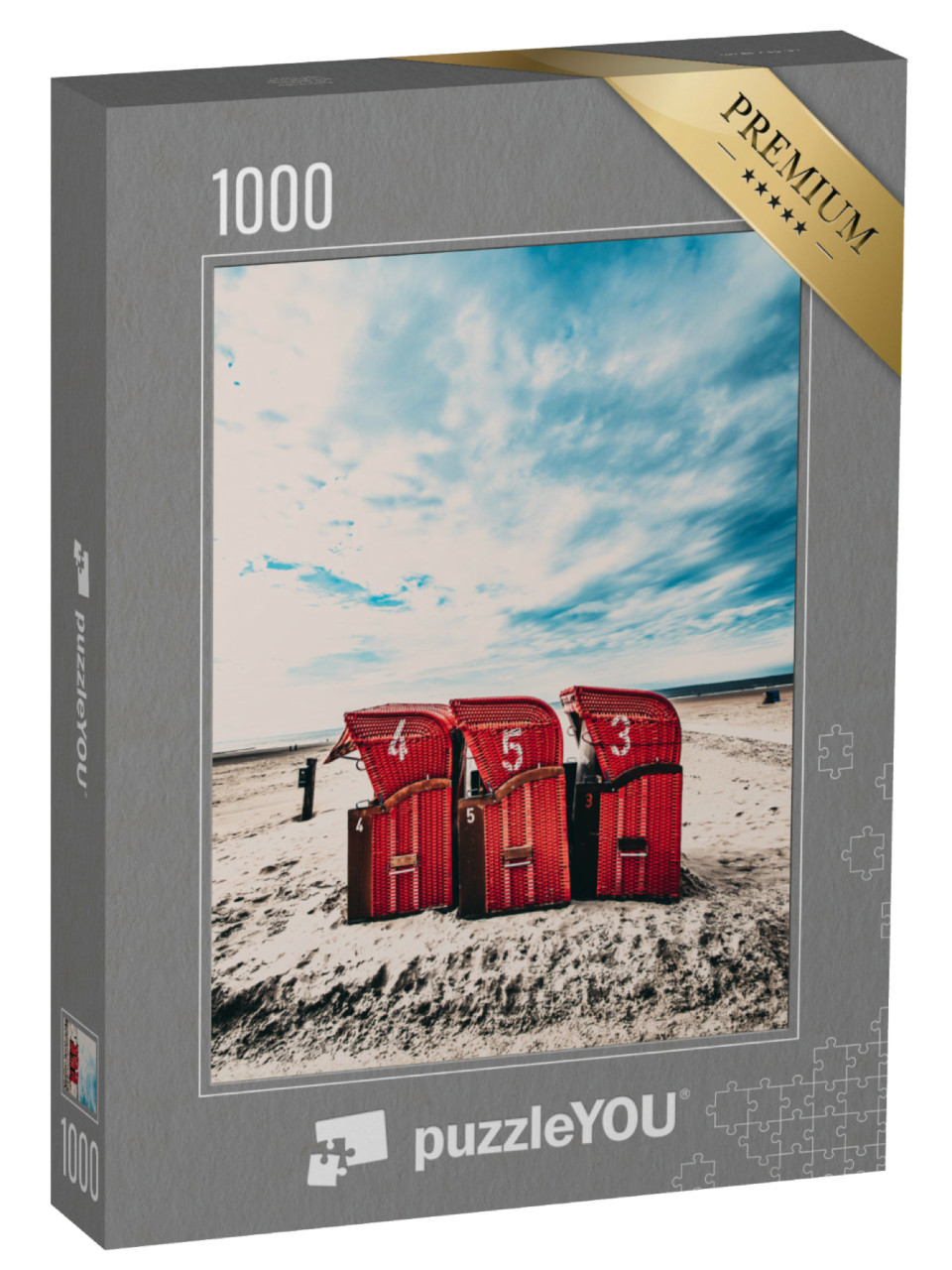 puzzle 1000 dílků „Plážová lehátka na Borkum, Německo“