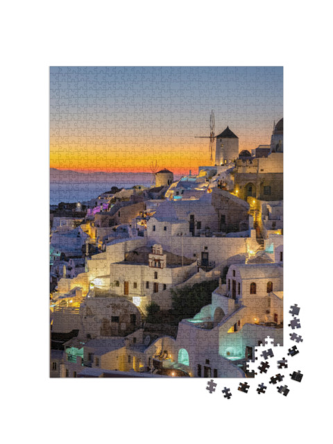 puzzle 1000 dílků „Západ slunce na ostrově Santorini, Řecko“