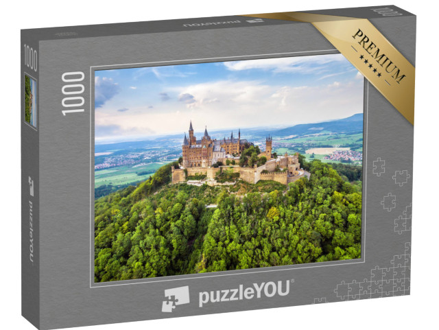 puzzle 1000 dílků „Letecký pohled na hrad Hohenzollern na vrcholu kopce nedaleko Stuttgartu“