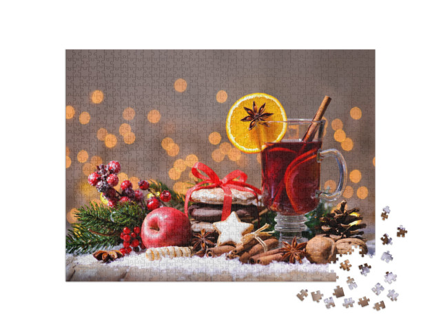 puzzle 1000 dílků „Domácí svařené vánoční víno s pomeranči a kořením“
