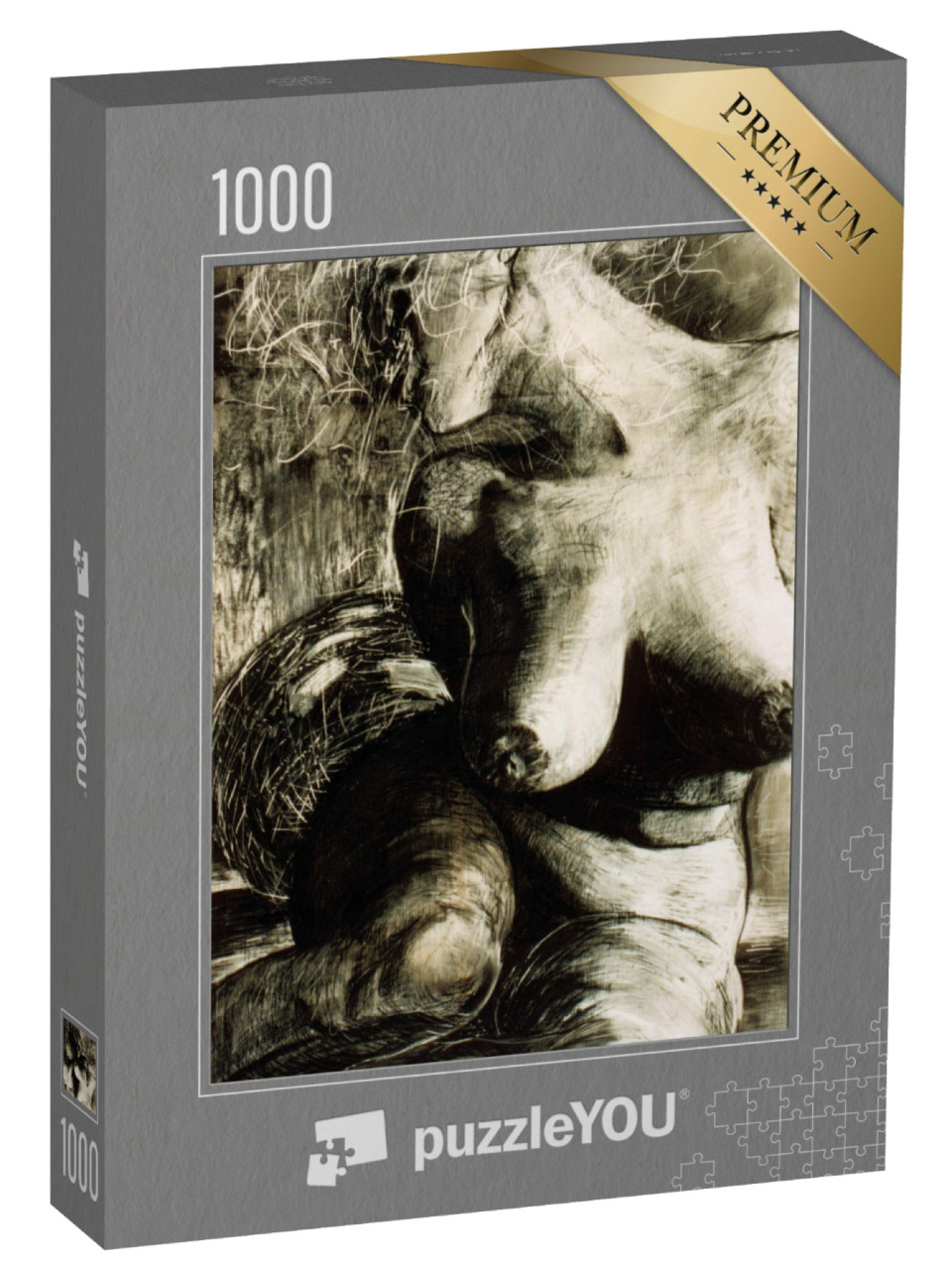 puzzle 1000 dílků „Kresba tužkou: Smyslné nahé ženské tělo“
