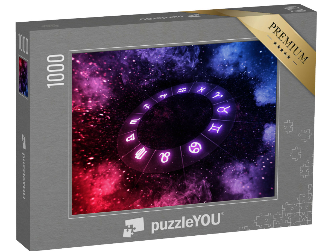 puzzle 1000 dílků „Znamení zvěrokruhu v kruhu horoskopu na vesmíru“