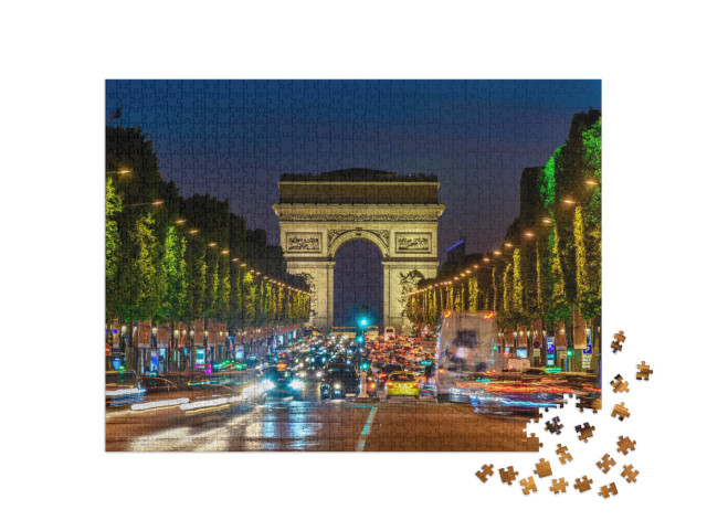 puzzle 1000 dílků „Champs-Elysées a Vítězný oblouk v noci, Paříž, Francie“