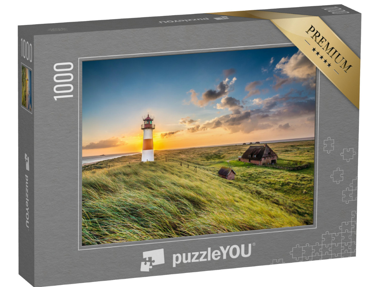 puzzle 1000 dílků „Východ slunce u majáku v Listu na ostrově Sylt, Šlesvicko-Holštýnsko, Německo“