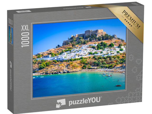 puzzle 1000 dílků XXL „Lindos s bělostnými domy, Rhodos, Řecko“