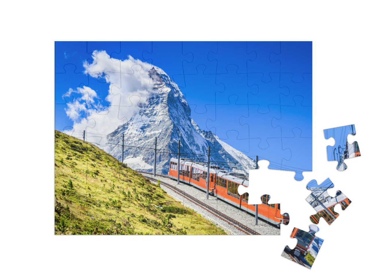puzzle 48 dílků „Železnice Gornergrat na Matterhornu, Švýcarsko“