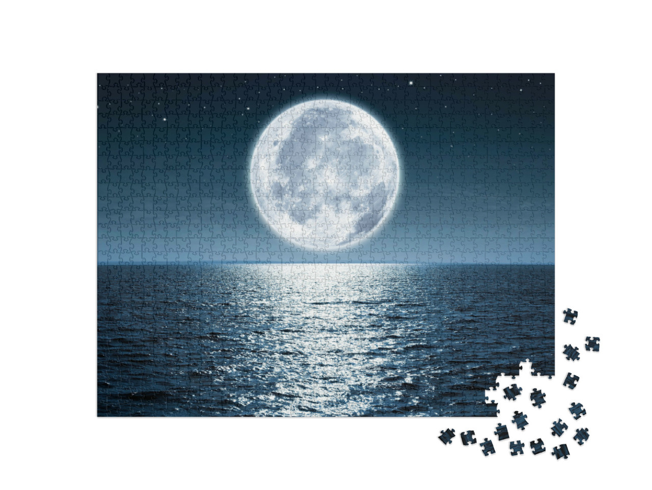 puzzle 1000 dílků „Měsíc v úplňku vycházející v noci nad klidným mořem“