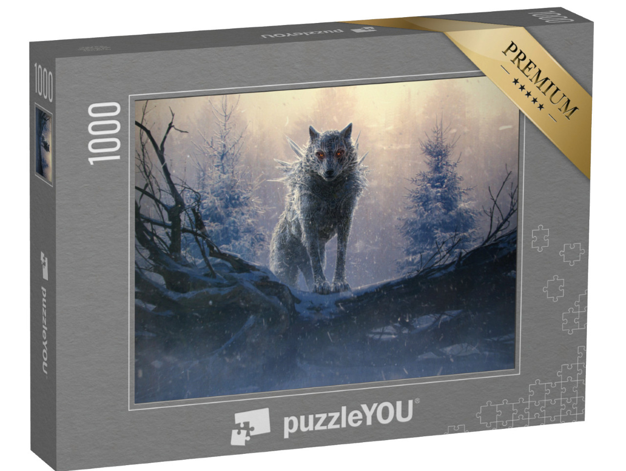 puzzle 1000 dílků „Fenrir, obří ledový vlk ze severské mytologie.“