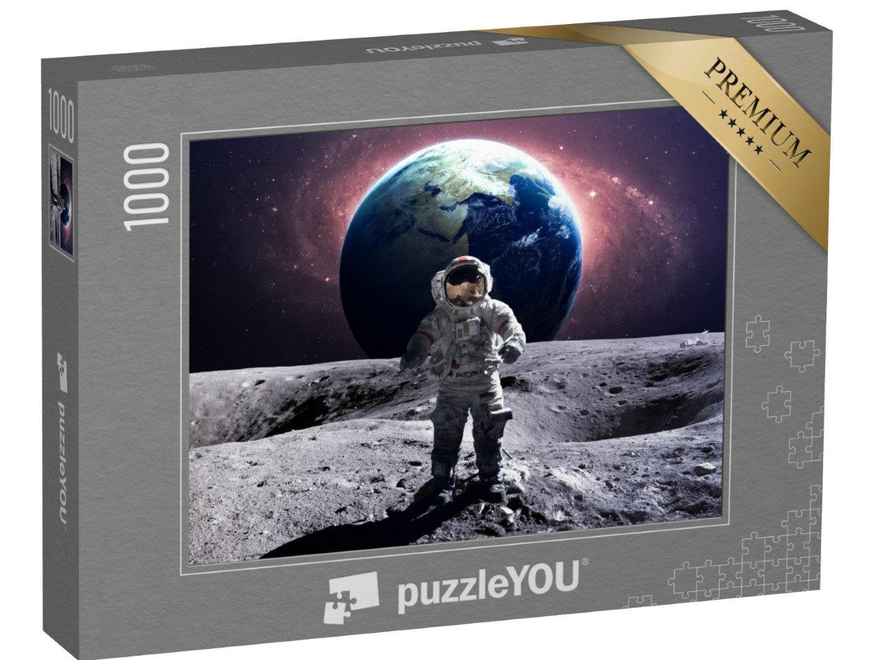 puzzle 1000 dílků „Odvážný astronaut na procházce vesmírem na Měsíci“