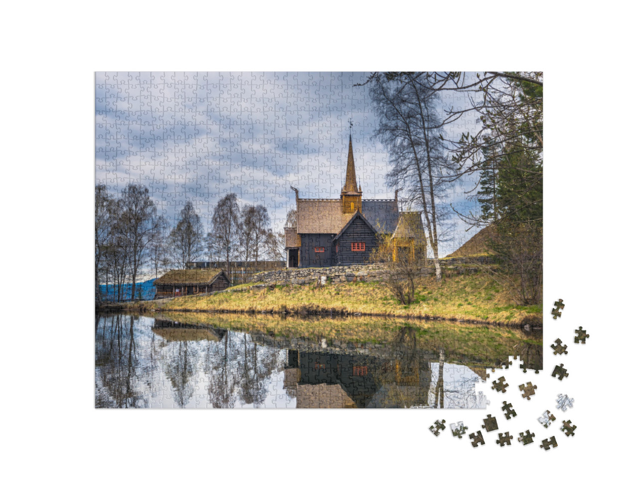 puzzle 1000 dílků „Kostel Garmo Stave, Lillehammer, Norsko“